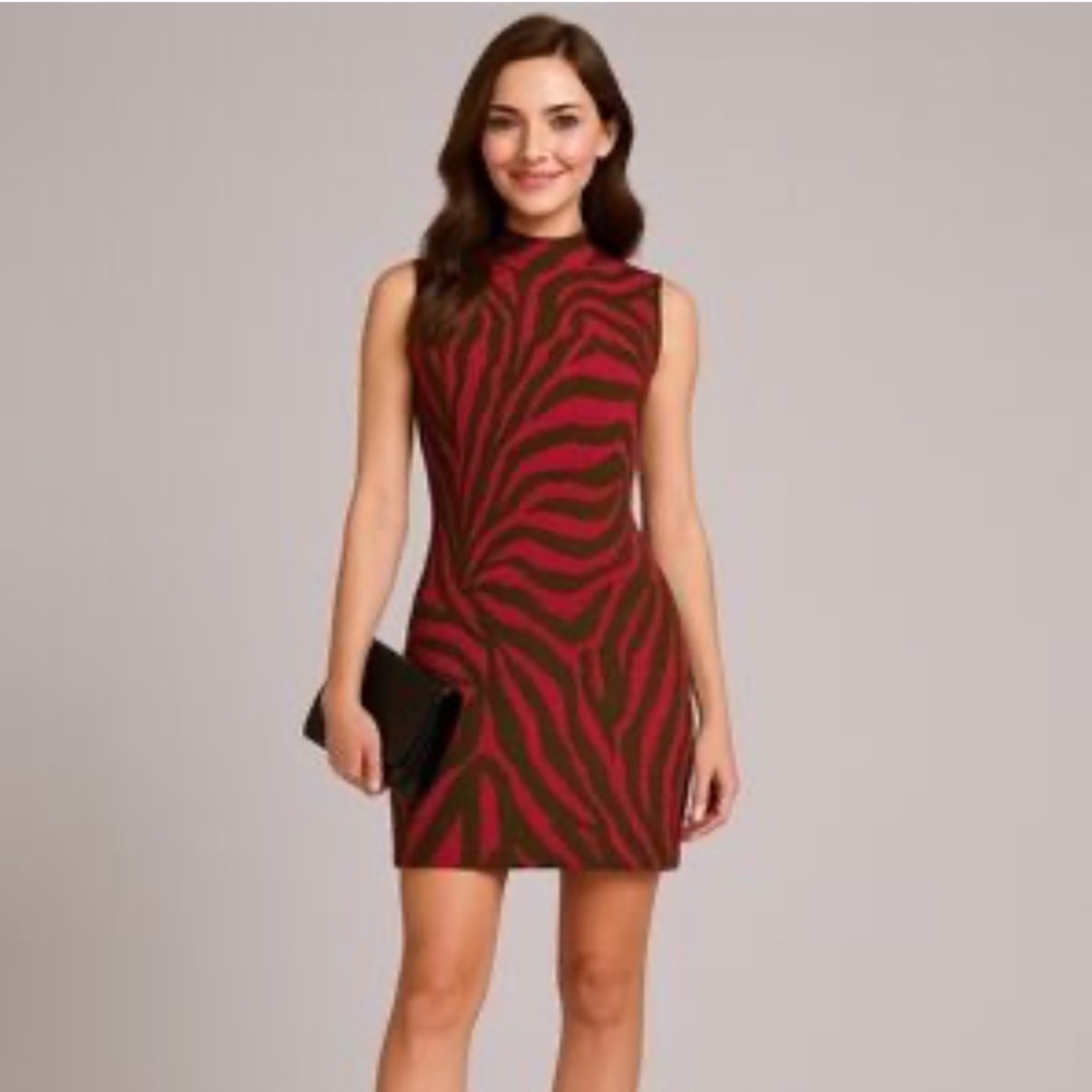 NWT!! St. John Collection Wildfire Mahogany‎ and Brown Zebra Like Mini Dress 14